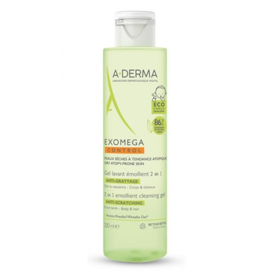 A-Derma Exomega Control Gel Lavant Emollient 2 σε 1 Ενυδατικό Τζελ Καθαρισμού για Ατοπικό Ξηρό Δέρμα για Σώμα & Μαλλιά 200ml