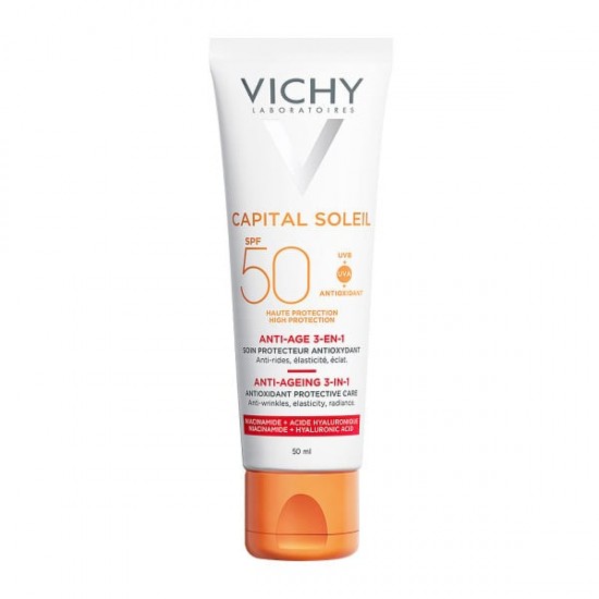 Vichy Capital Soleil Anti-Age SPF50 Αντηλιακό Προσώπου 3σε1 με Αντιγηραντική Δράση, 50ml