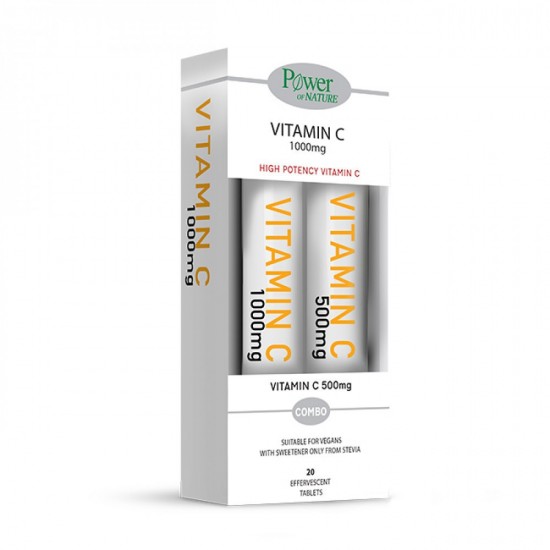 Power Of Nature Vitamin C 1000mg Στέβια & Vitamin C 500mg Στέβια Βιταμίνη για Ενέργεια & το Ανοσοποιητικό 1000mg Πορτοκάλι 40 αναβράζοντα δισκία