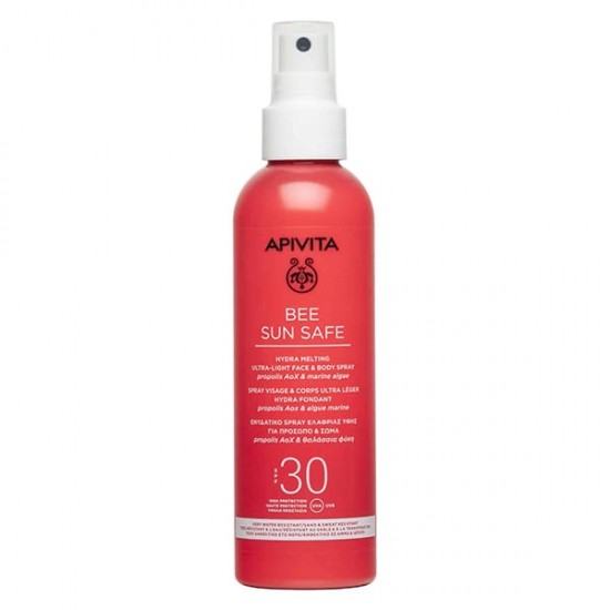 Apivita Bee Sun Safe Hydra Melting Ultra Light Face & Body Spray Ενυδατικό Αντιηλιακό Προσώπου Σώματος με Θαλάσσια Φύκη & Πρόπολη SPF30, 200ml