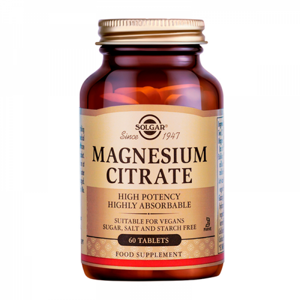 SOLGAR Magnesium Citrate 60 Comprimés - Complément Alimentaire, Date Péremption 10/2026