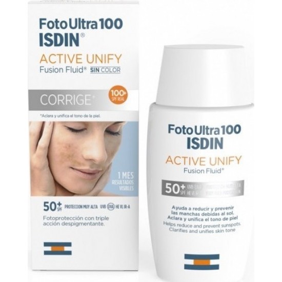 Isdin Foto Ultra 100 Active Unify Fusion Fluid SPF50+ / Μείωση και πρόληψη των σκούρων κηλίδων που προκαλούνται από τον ήλιο, 50ml