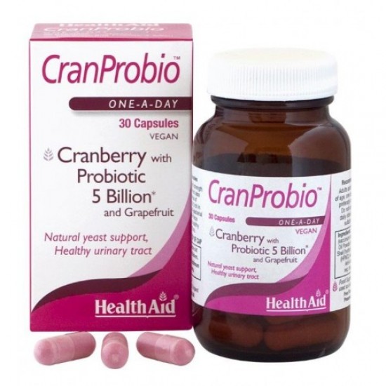 HEALTH AID - CranProbio 5 Billion (φόρμουλα με τρία είδη προβιοτικών, Κράνμπερρυ & Γκρέιπφρουτ) 30 caps HEALTH AID - CranProbio 5 Billion (φόρμουλα με τρία είδη προβιοτικών, Κράνμπερρυ & Γκρέιπφρουτ) 30 caps