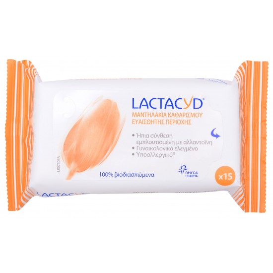 OMEGA PHARMA - Lactacyd Intimate Wipes Μαντηλάκια Καθαρισμού Ευαίσθητης Περιοχής 15τμχ.