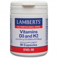 Lamberts Vitamins D3 & K2 Βιταμίνη για Ενίσχυση του Ανοσοποιητικού και Υγεία των Οστών 2000iu 90mcg 90 κάψουλες