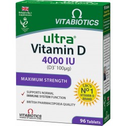 Vitabiotics - Ultra Vitamin D3 4000iu Συμπλήρωμα διατροφής που συμβάλλει ​στην υγεία των οστών, των δοντιών​ & του ανοσοποιητικού συστήματος 96 ταμπλέτες