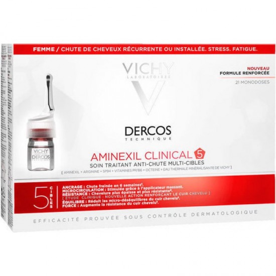 VICHY DERCOS Aminexil Clinical 5 Αμπούλες Τριχόπτωσης Για Γυναίκες 21x6ml