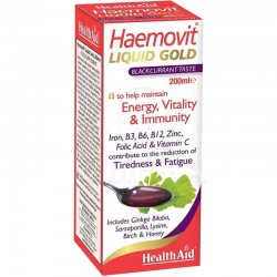 Health Aid Ηaemovit liquid Gold Σιρόπι με Βιταμίνες, Μέταλλα, Τζίνγκο Μπιλόμπα & Τζίνσενγκ, 200ml