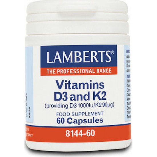Lamberts - Vitamin D3 1000iu + K2 (90mg) Συμβάλλουν στην Υγεία του Καρδιαγγειακού και του Μυοσκελετικού Συστήματος - 60caps Lamberts - Vitamin D3 1000iu + K2 (90mg) Συμβάλλουν στην Υγεία του Καρδιαγγειακού και του Μυοσκελετικού Συστήματος - 60caps