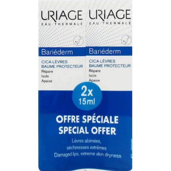 Uriage Promo Bariederm Cica Lips Repairing Επανορθωτικό Balm Χειλιών 2x15ml