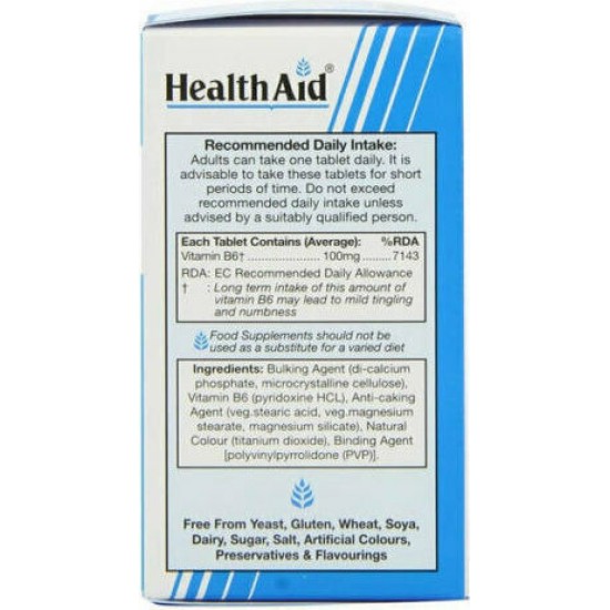 Health Aid B6 Vitamin Βιταμίνη για την Υγεία του Νευρικού Συστήματος 100mg 90 ταμπλέτες