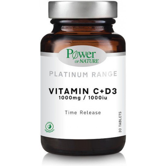 Power Of Nature Platinum Range Vitamin C+D3 Βιταμίνη για Ενέργεια & Ενίσχυση του Ανοσοποιητικού 1000iu 1000mg 30 ταμπλέτες
