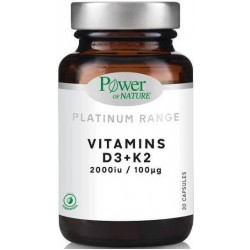Power Of Nature Platinum Range D3+K2 Βιταμίνη για Ενίσχυση του Ανοσοποιητικού & την Υγεία των Οστών 2000iu 30 κάψουλες