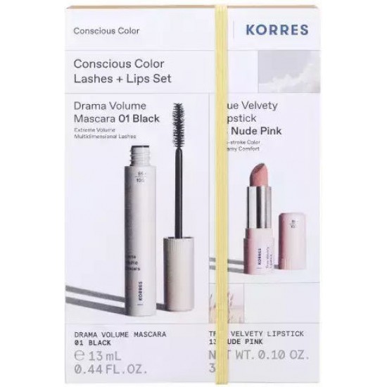 Korres Conscious Color Lashes and Lips Set Σετ Μακιγιάζ για Μάτια & Χείλη 01 Black & 13 Nude Pink 2τμχ